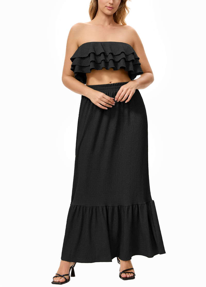 LAYERED RUFFLE BANDEAU TOP & LONG SKIRT SET(MMS8037) <Bundle>