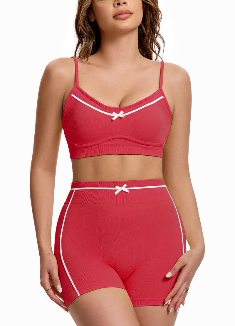 WHITE PIPING BOW CAMI & SHORTS SET(MMS7044) <Bundle>