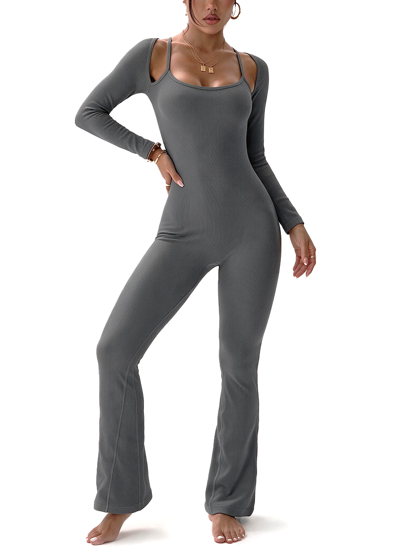 HALTER STRAP SLIM-FIT LONG SLEEVE FLARE JUMPSUIT(MMJ1062) <Bundle>