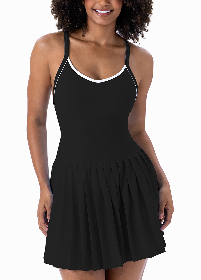 CROSS-BACK ADJUSTABLE STRAP PLEATED DRESS(MMD3032) <Bundle>