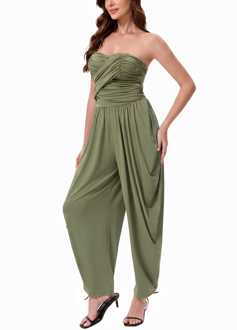 STRAPLESS CROSS RUCHED DROP-CROTCH WIDE-LEG JUMPSUIT(MMJ1059) <Bundle>