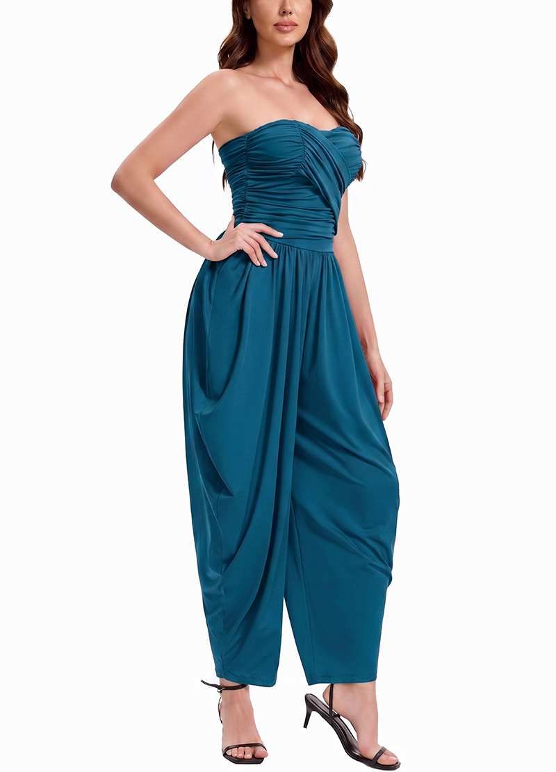 STRAPLESS CROSS RUCHED DROP-CROTCH WIDE-LEG JUMPSUIT(MMJ1059) <Bundle>