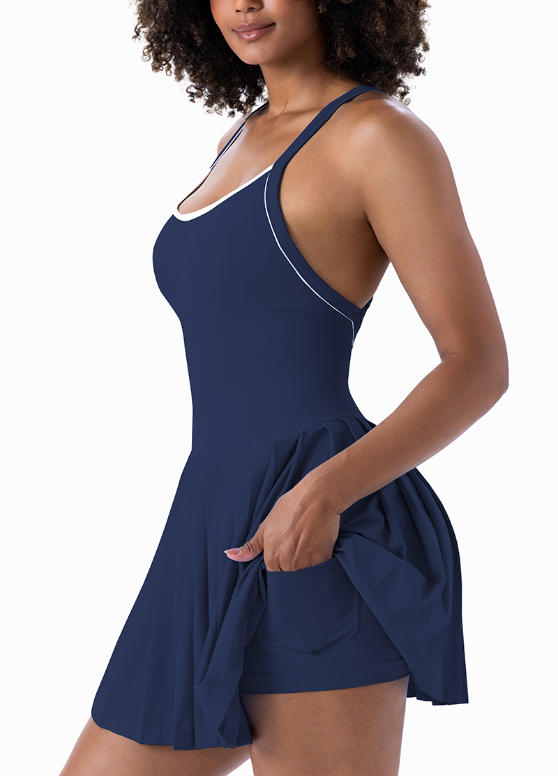 CROSS-BACK ADJUSTABLE STRAP PLEATED DRESS(MMD3032) <Bundle>