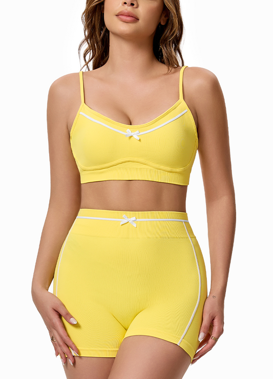 WHITE PIPING BOW CAMI & SHORTS SET(MMS7044) <Bundle>