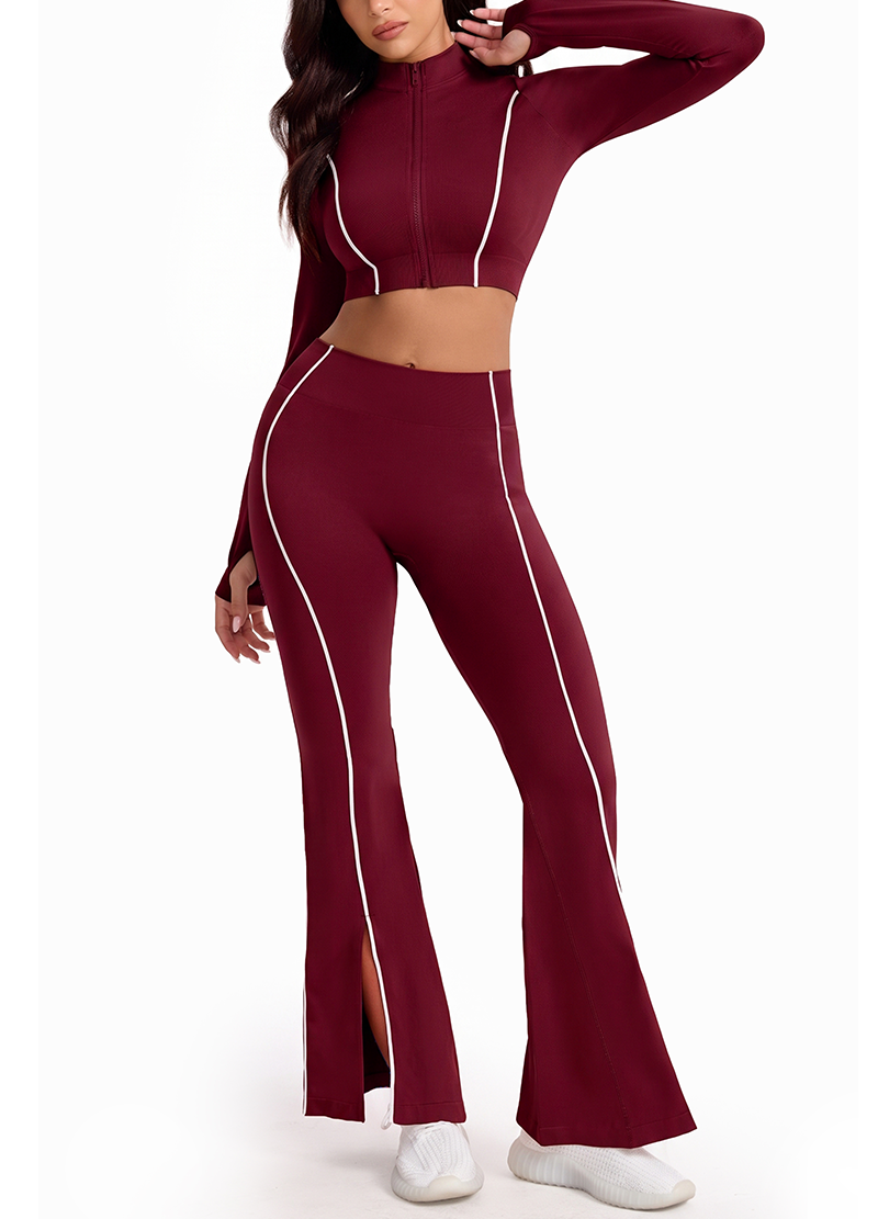 STAND COLLAR ZIP CROP JACKET & SIDE-SLIT FLARE PANTS SET(MMS1026) <Bundle>