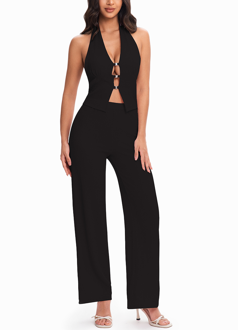 THREE-BUTTON OPEN VEST WIDE-LEG PANTS SET(MMS5021) <Bundle>