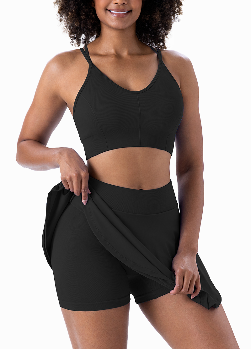 CROSS-BACK DOUBLE-LAYERED SKIRTS SET(MMS8034) <Bundle>