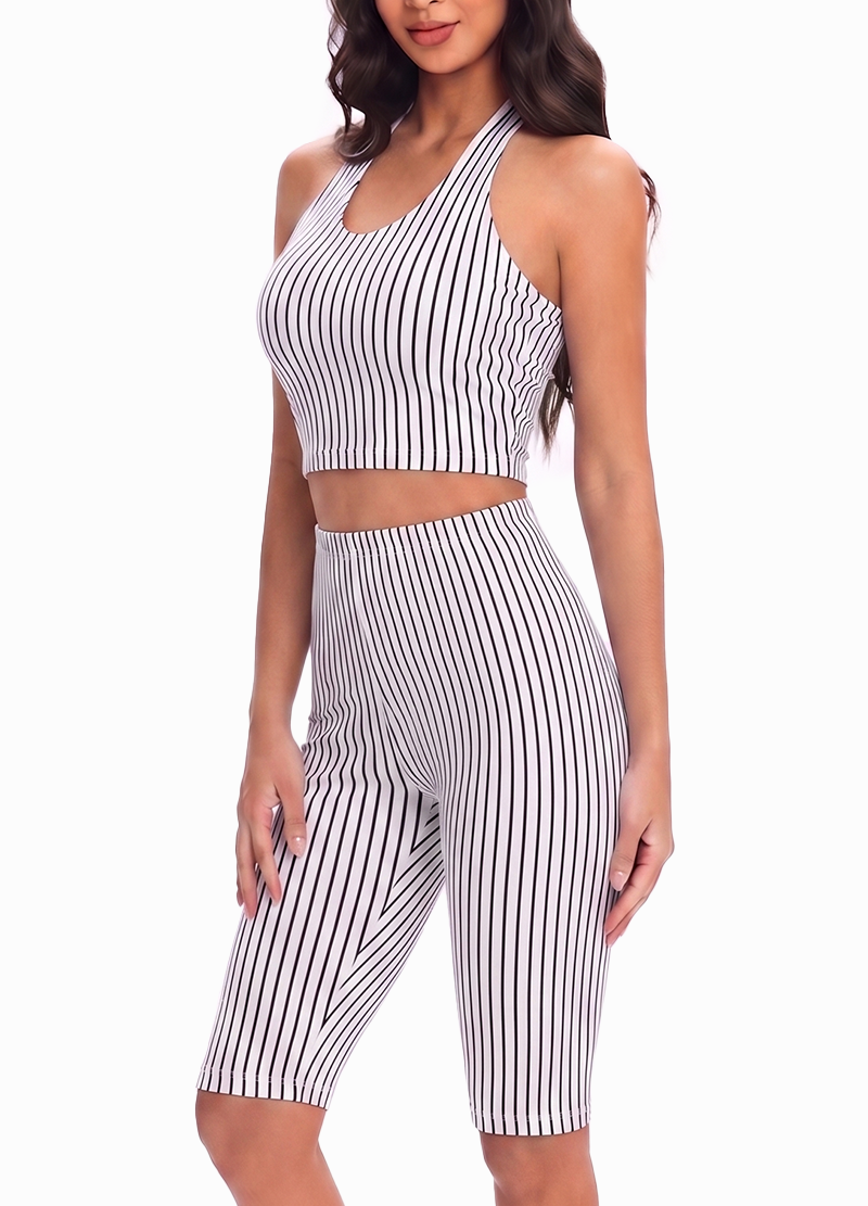 VERTICAL STRIPED HALTER TOP & BIKER SHORTS SET(MMS7027) <Bundle>
