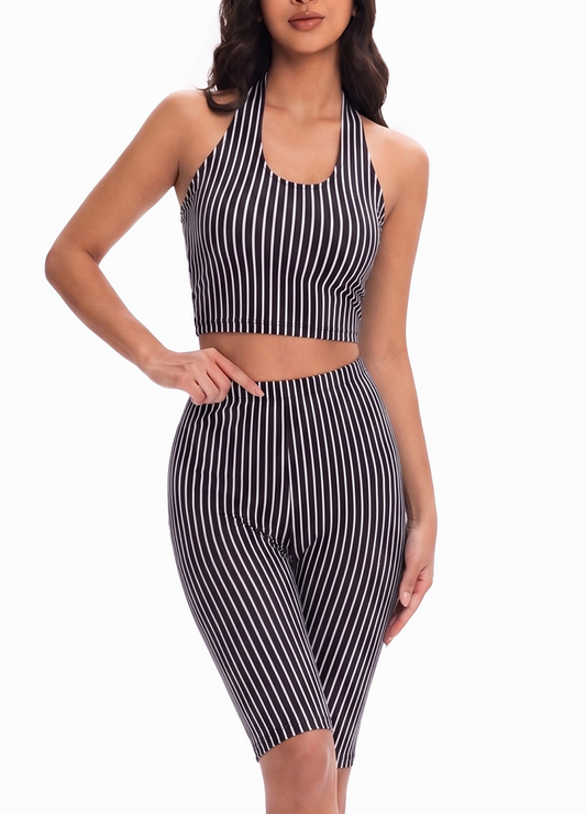 VERTICAL STRIPED HALTER TOP & BIKER SHORTS SET(MMS7027) <Bundle>