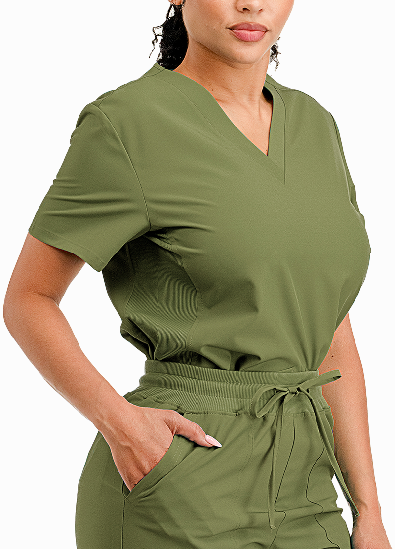 SCRUBS TOP WITH SIDE RIB(DWHT1001) <Bundle>