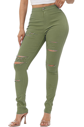 COLORFUL SUPER STRETCH HIGH WAIST RIPPED SKINNY PANTS(DWP1003P) <Bundle>