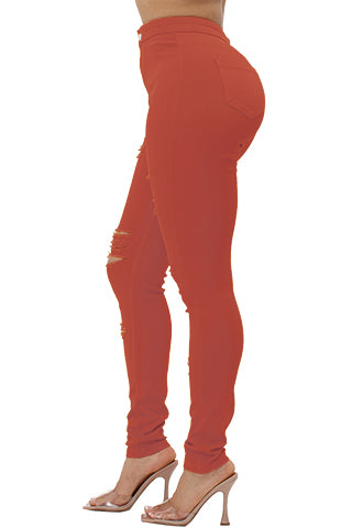 COLORFUL SUPER STRETCH HIGH WAIST RIPPED SKINNY PANTS(DWP1003R) <Bundle>