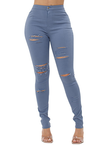 COLORFUL SUPER STRETCH HIGH WAIST RIPPED SKINNY PANTS(DWP1003R) <Bundle>