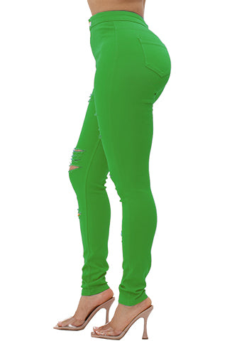 COLORFUL SUPER STRETCH HIGH WAIST RIPPED SKINNY PANTS(DWP1003R) <Bundle>