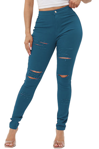 COLORFUL SUPER STRETCH HIGH WAIST RIPPED SKINNY PANTS(DWP1003R) <Bundle>