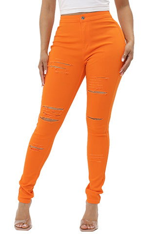 COLORFUL SUPER STRETCH HIGH WAIST RIPPED SKINNY PANTS(DWP1003R) <Bundle>