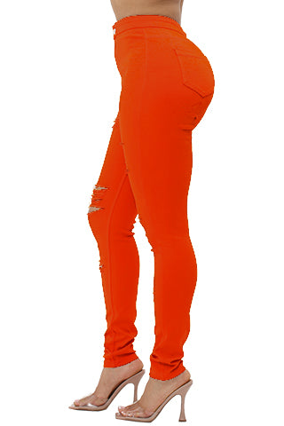 COLORFUL SUPER STRETCH HIGH WAIST RIPPED SKINNY PANTS(DWP1003R) <Bundle>