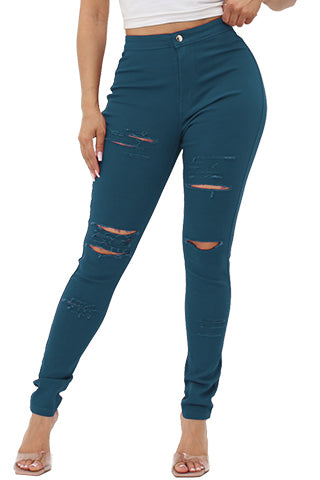 COLORFUL SUPER STRETCH HIGH WAIST RIPPED SKINNY PANTS(DWP1003P) <Bundle>