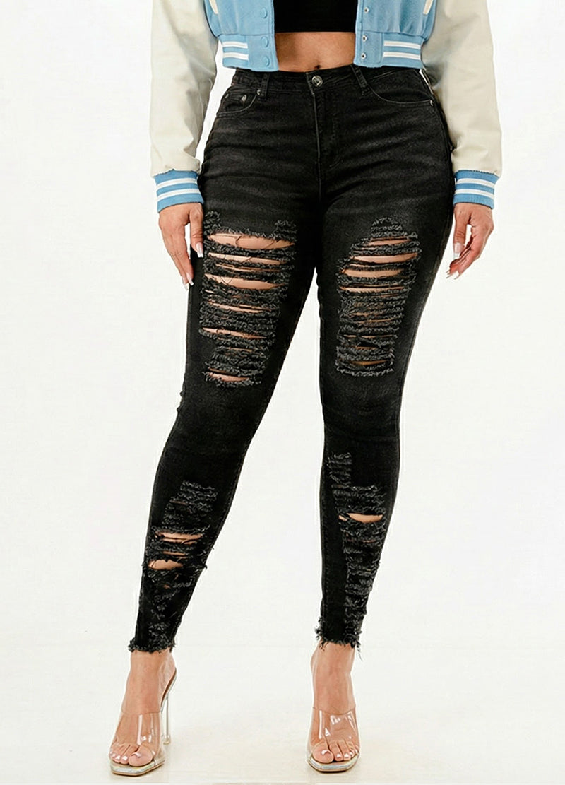 RIPPED STRETCH DENIM SKINNY JEANS(MMB1006P) <Bundle>