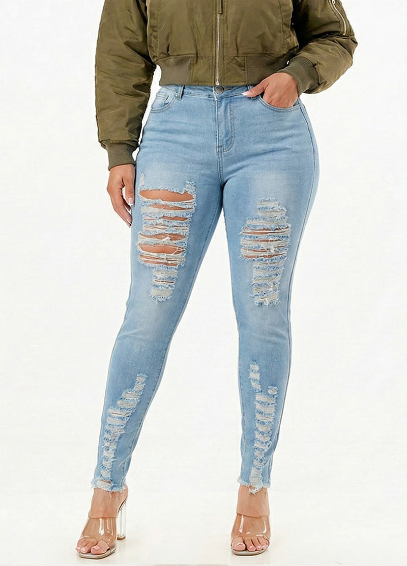 RIPPED STRETCH DENIM SKINNY JEANS(MMB1006P) <Bundle>