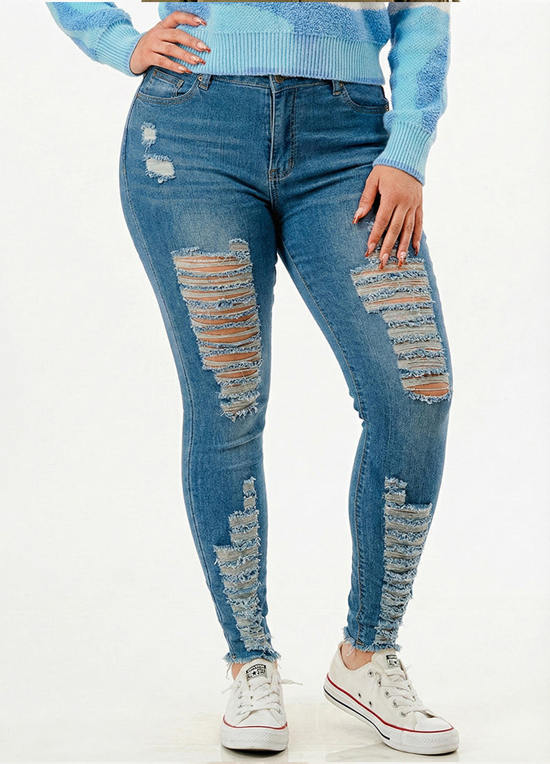 RIPPED STRETCH DENIM SKINNY JEANS(MMB1006P) <Bundle>