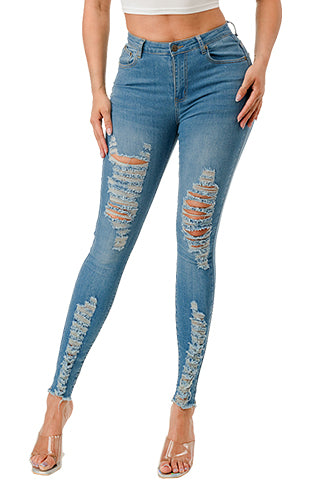 RIPPED STRETCH DENIM SKINNY JEANS(MMB1006P) <Bundle>