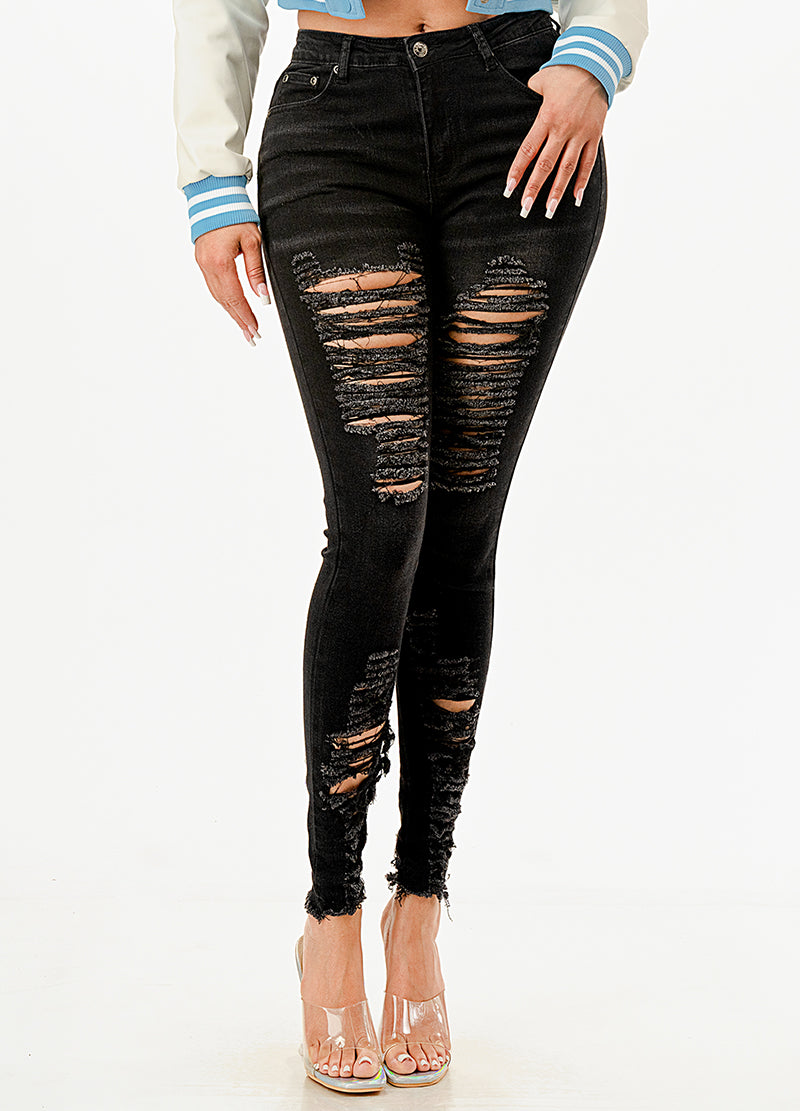 RIPPED STRETCH DENIM SKINNY JEANS(MMB1006R) <Bundle>