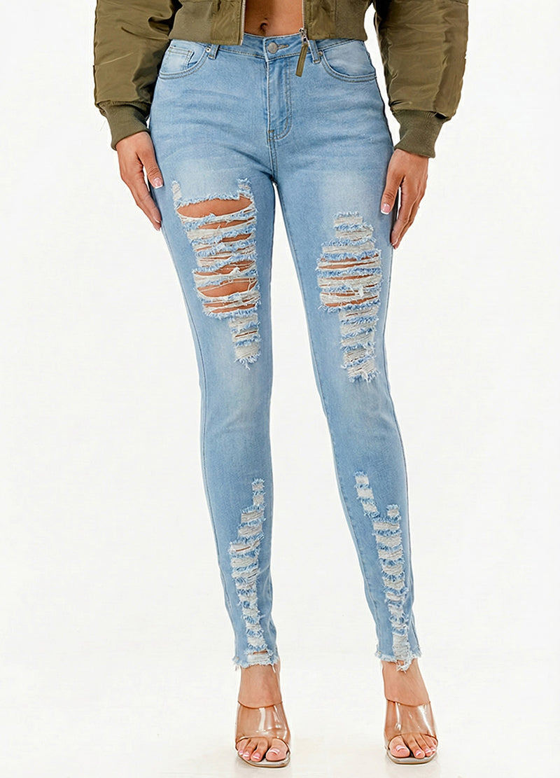 RIPPED STRETCH DENIM SKINNY JEANS(MMB1006R) <Bundle>