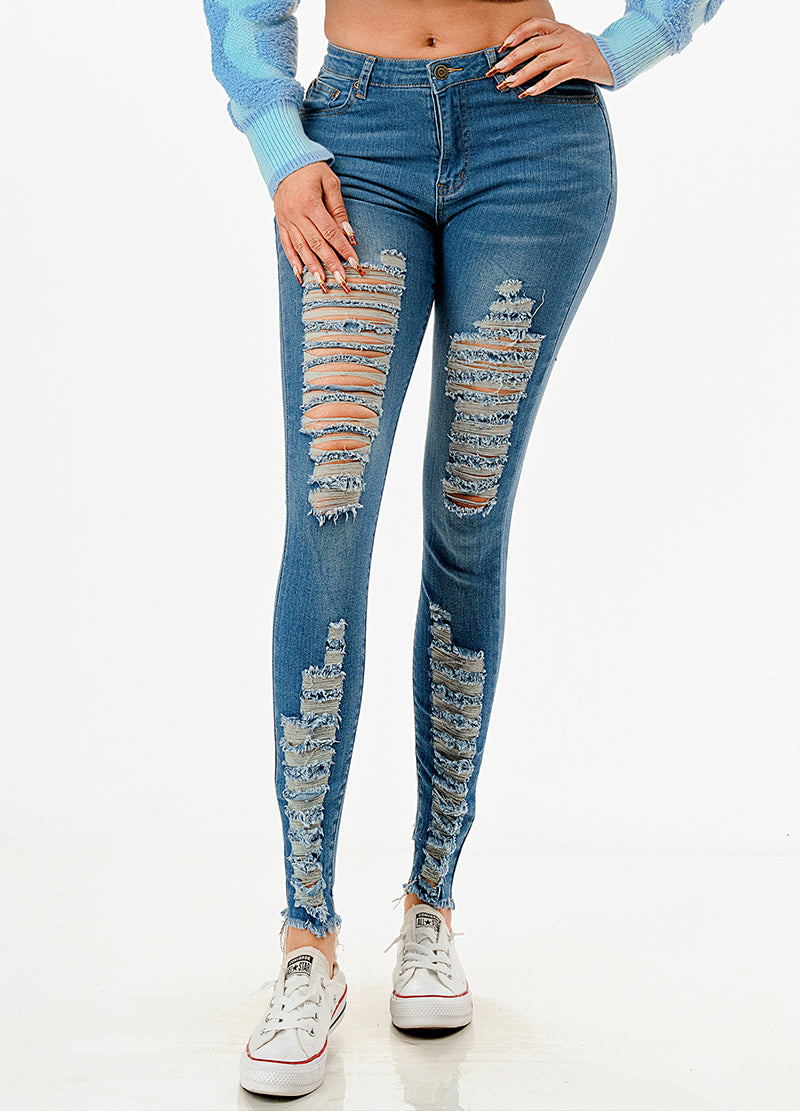 RIPPED STRETCH DENIM SKINNY JEANS(MMB1006R) <Bundle>