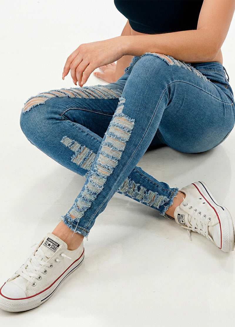 RIPPED STRETCH DENIM SKINNY JEANS(MMB1006R) <Bundle>