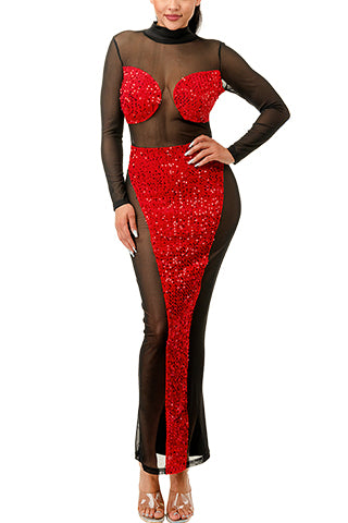 SPANGLE SEE THROUGH SEXY LONG DRESS(MMD1007) <Bundle>