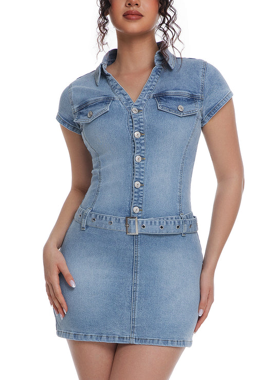 BELTED DENIM MINI DRESS(MMD3027) <Bundle>