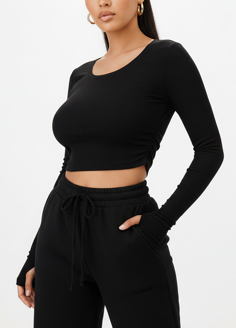 SIDE SHIRRING LONG SLEEVE RIB CROP TOP(MMT3004) <Bundle>