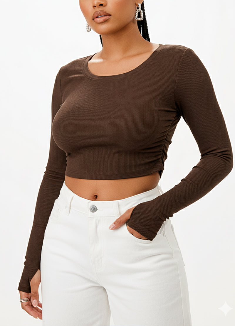 SIDE SHIRRING LONG SLEEVE RIB CROP TOP(MMT3004) <Bundle>