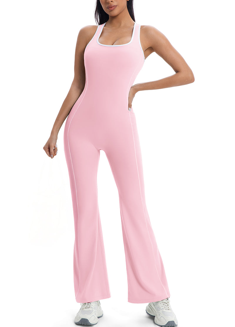 LINED HOLLOW OUT BACK TOP FLARE JUMPSUIT(MMJ1048) <Bundle>
