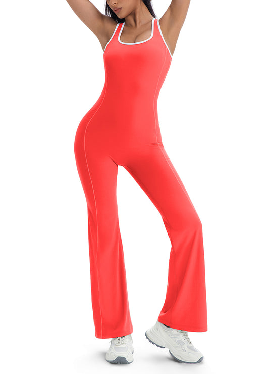 LINED HOLLOW OUT BACK TOP FLARE JUMPSUIT(MMJ1048) <Bundle>