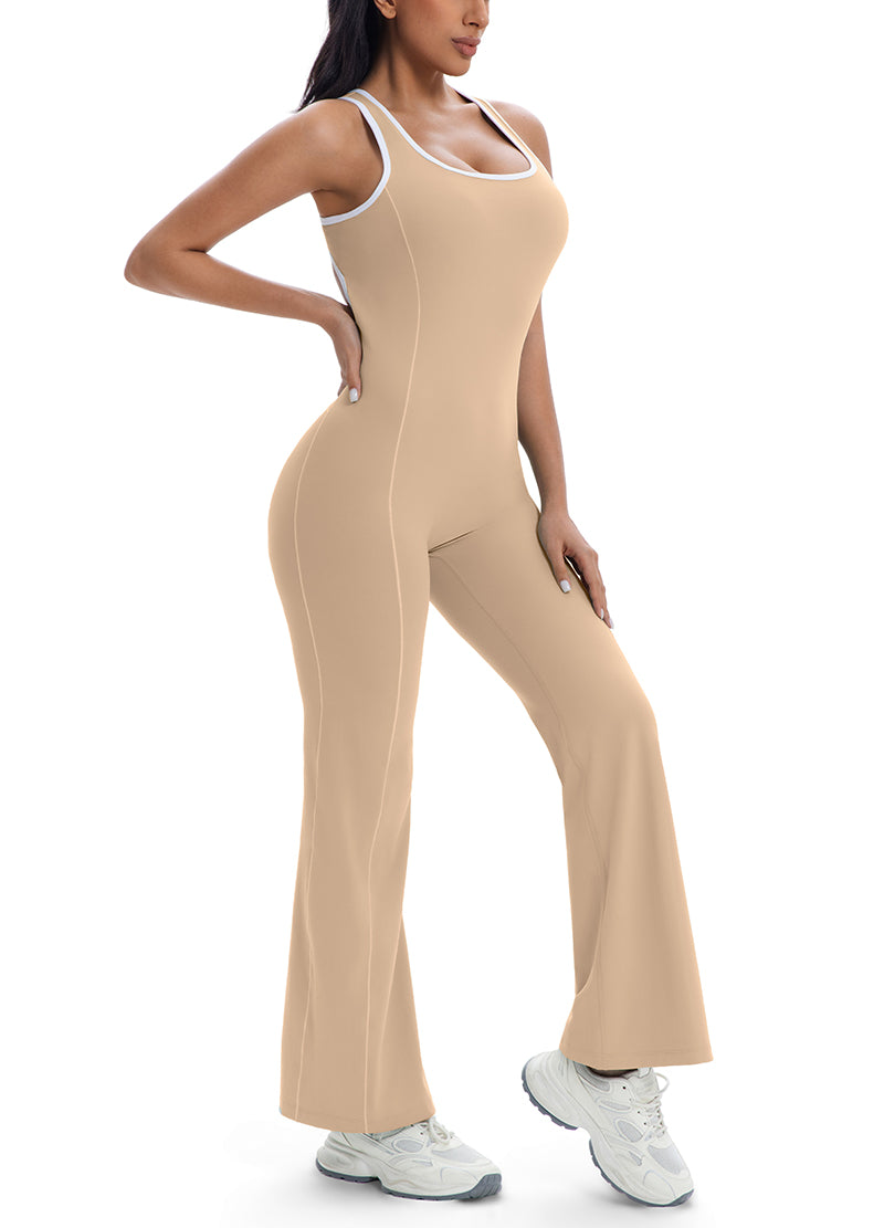 LINED HOLLOW OUT BACK TOP FLARE JUMPSUIT(MMJ1048) <Bundle>