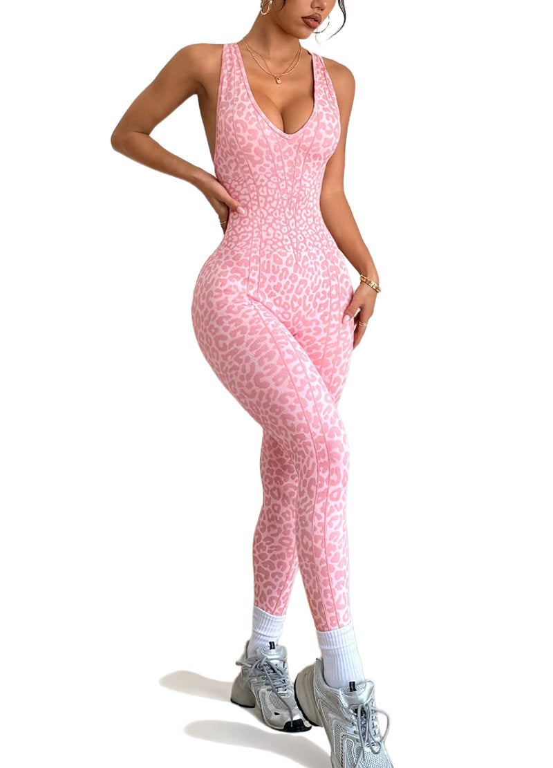 CROSS-BACK SLEEVELESS LEOPARD CUFF JUMPSUIT(MMJ1053) <Bundle>