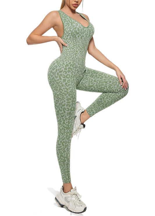 CROSS-BACK SLEEVELESS LEOPARD CUFF JUMPSUIT(MMJ1053) <Bundle>
