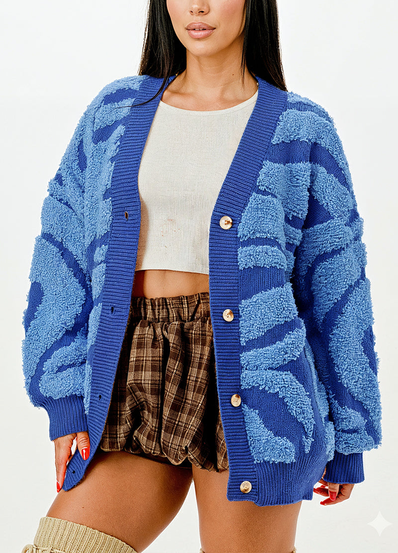 TWO-TONE EMBOSSED CARDIGAN SWEATER(MMO1005) – dododanelle