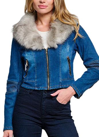 LONG SLEEVE ZIP UP REMOVABLE COLLAR SHERPA DETAILED DENIM JACKET(MMO3003) <Bundle>