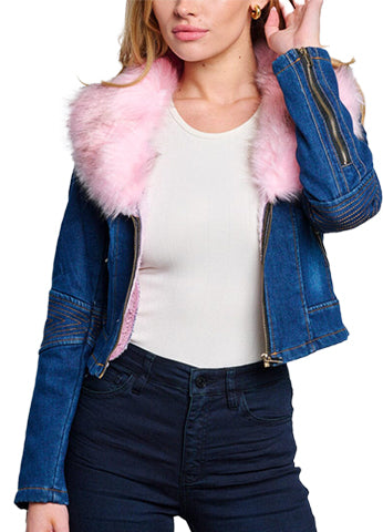 LONG SLEEVE ZIP UP REMOVABLE COLLAR SHERPA DETAILED DENIM JACKET(MMO3003) <Bundle>