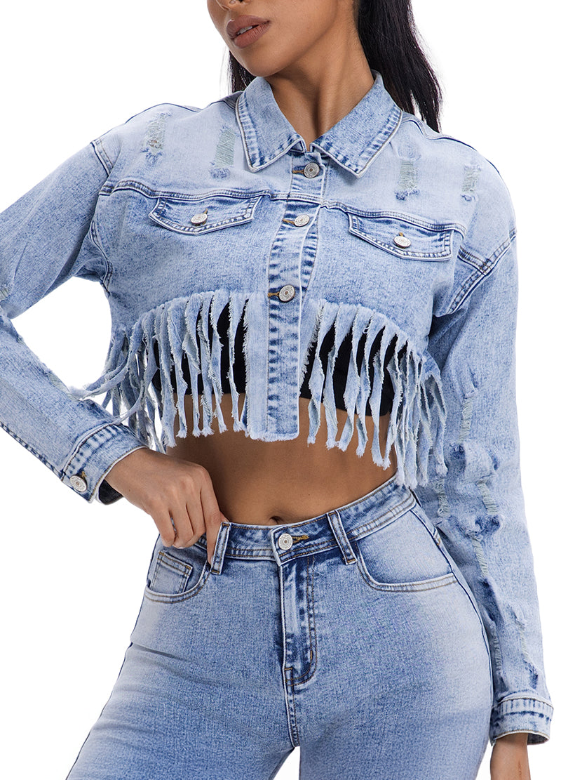 DISTRESSED FRINGE DENIM JACKET(MMO3015) <Bundle>