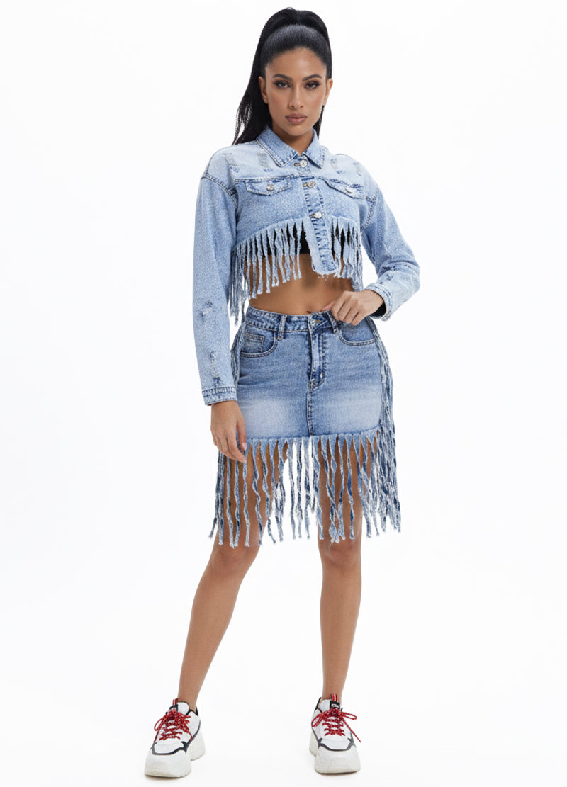 DISTRESSED FRINGE DENIM JACKET(MMO3015) <Bundle>