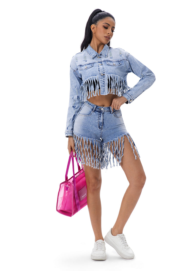 DISTRESSED FRINGE DENIM JACKET(MMO3015) <Bundle>