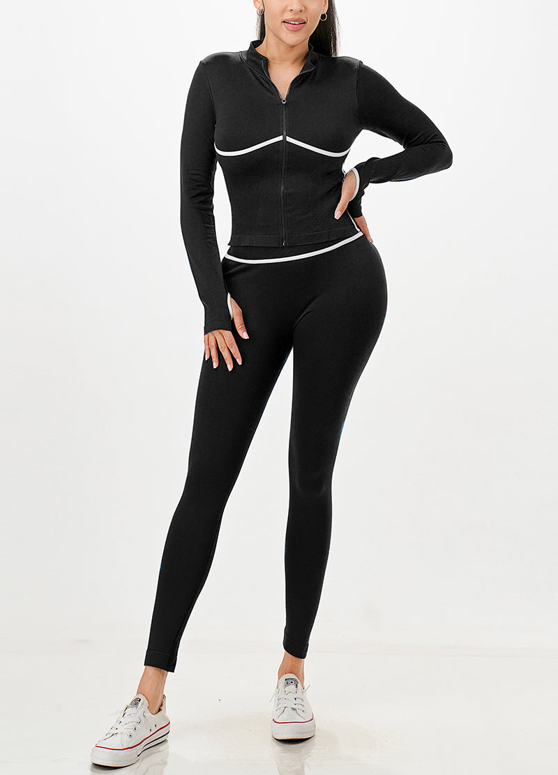 CONTRAST LINE SEXY ZIP UP SET(MMS1018) <Bundle>