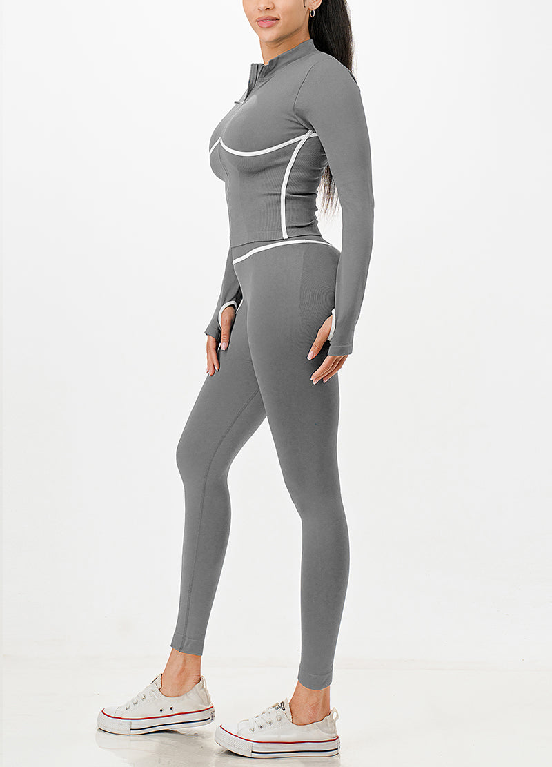 CONTRAST LINE SEXY ZIP UP SET(MMS1018) <Bundle>