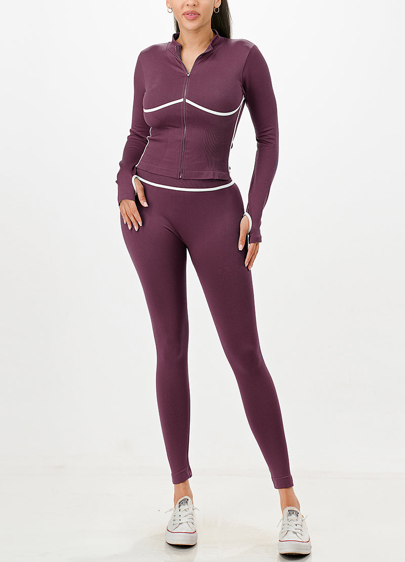 CONTRAST LINE SEXY ZIP UP SET(MMS1018) <Bundle>