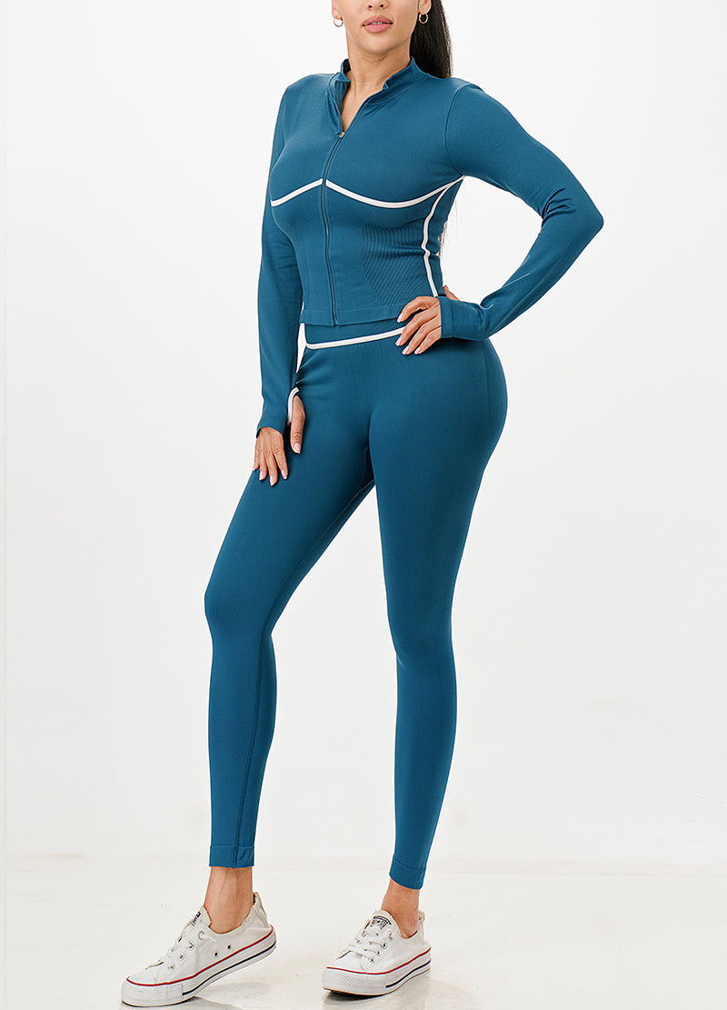 CONTRAST LINE SEXY ZIP UP SET(MMS1018) <Bundle>