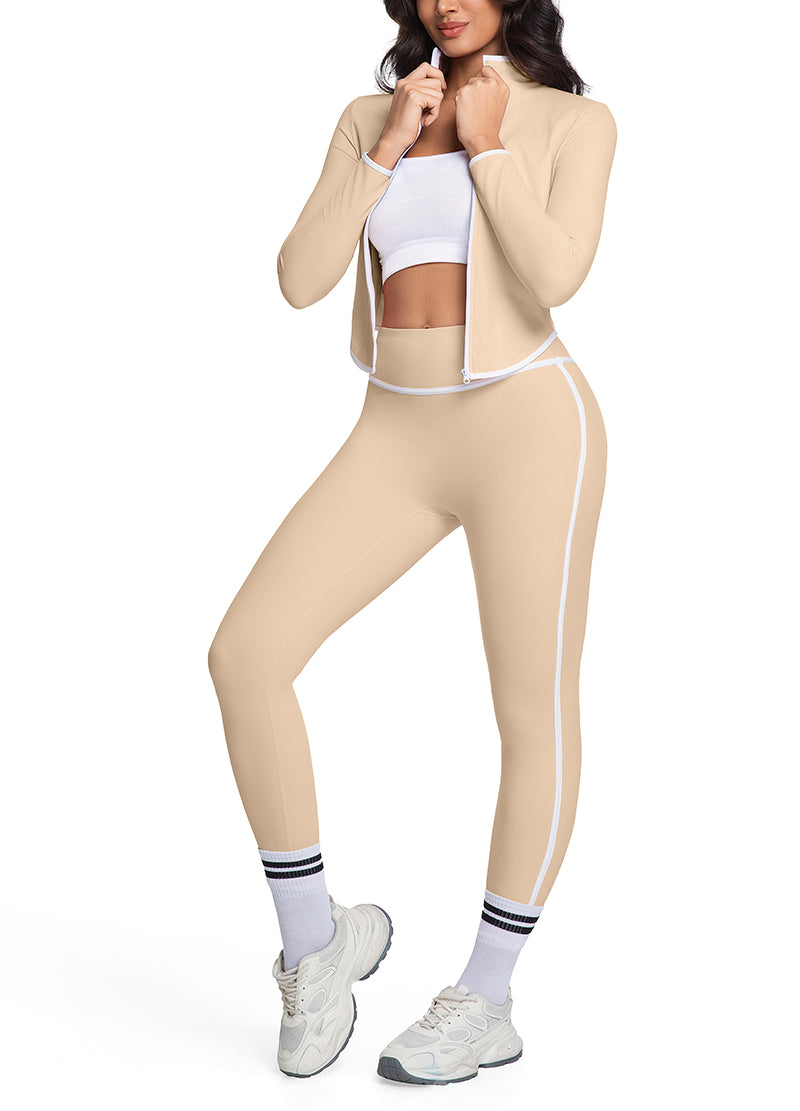 CONTRAST PIPING ZIP UP YOGA SET(MMS1021) <Bundle>